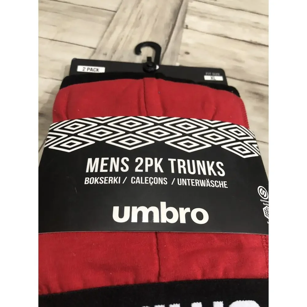 Umbro Boxer Trunks Mens XL Underwear Red Stretch Shorts Cotton 2 Pack A10